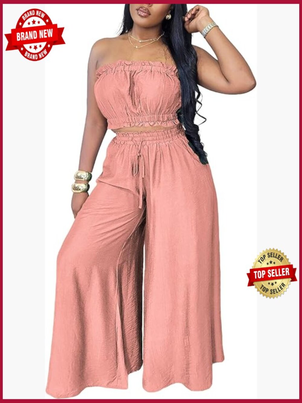 Crop Top and Wide Leg Pants Set with Pockets